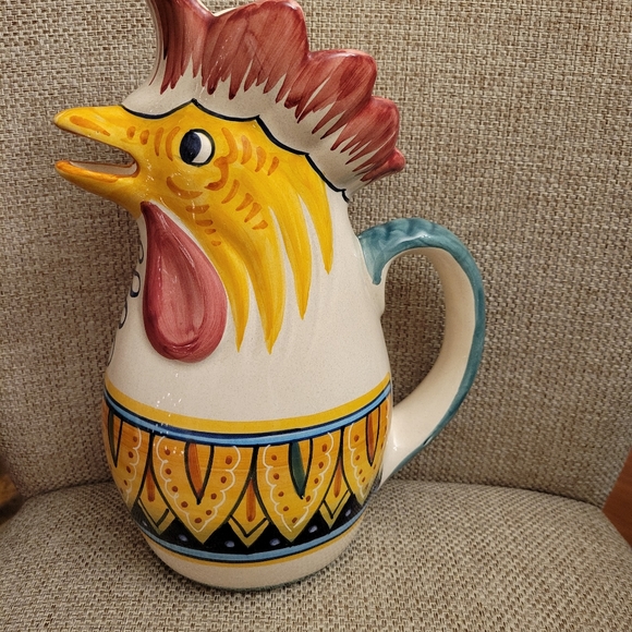 Vintage Delruta Hand Painted "Good Luck" Rooster Water Pitcher - Picture 1 of 6